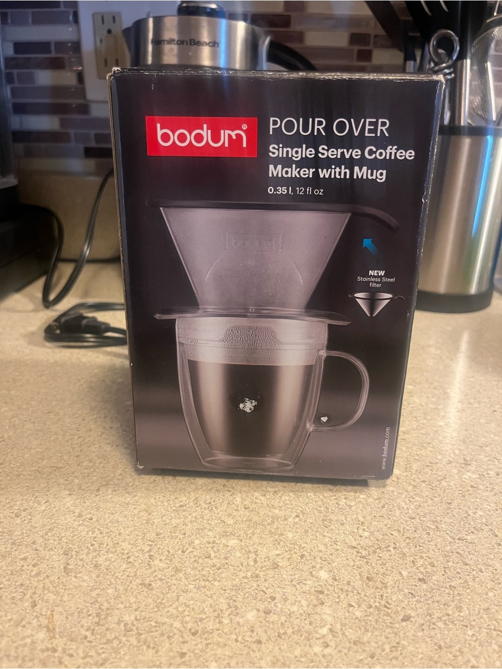 Bodum Black Pour Over Single Serve Coffee Maker with Mug